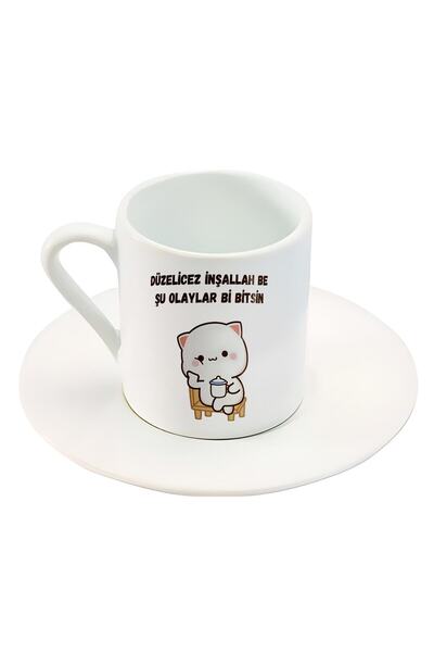 HobiShop Turkish Coffee Cup Mochi Cat Motto Printed Cup