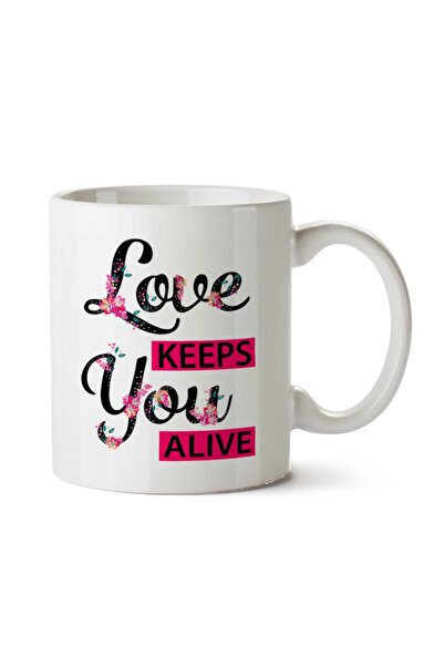 ART HEDİYE كوب مطبوع عليه وجهين من LOVE KEEPS YOU ALIVE