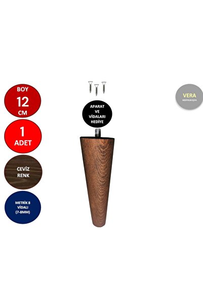 TNT 12 cm Ceviz Ahşap Konik Ayak Koltuk Ayağı Baza Ayağı Mobilya Ayağı Dolap Ayağı 3301000000736