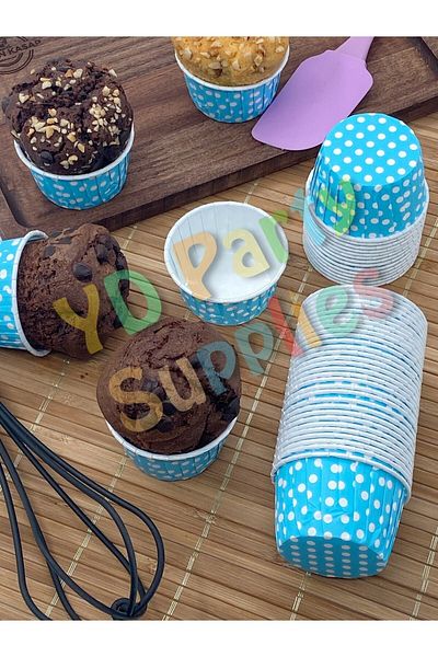 Yusuf Dirik YD Party Supplies Light Blue Polka Dot Muffin Cake Mold 50 Pieces 50x39
