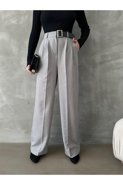 AÈC PRIVÈ بنطلون بالازو نسائي فاخر للموسم الجديد 777 - مخطط وحزام