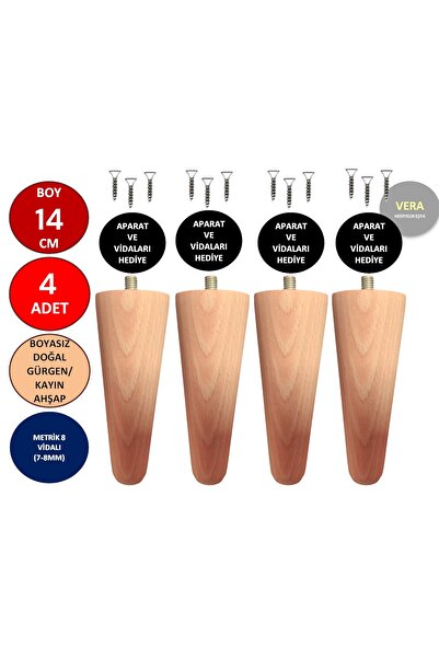 TNT 4'lü 14 cm Ahşap Konik Ayak Koltuk Ayağı Baza Ayağı Mobilya Ayağı Dolap Ayağı 3301000000723