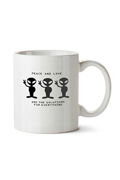 ART HEDİYE Peace and Love (Alien) UFO Two Side Printed Mug
