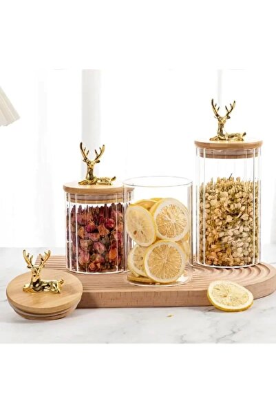 Yenigeldi 1 Piece (9X20 cm) Glass Storage Jar with Airtight Bamboo Lid (Large Size)