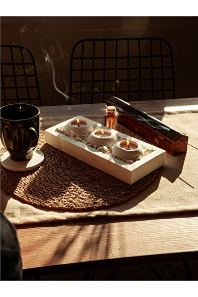 Genel Markalar El Yapımı 3'lü Beton Mumluk Tealightlık Taşlar Ve Mumlar Dahil...