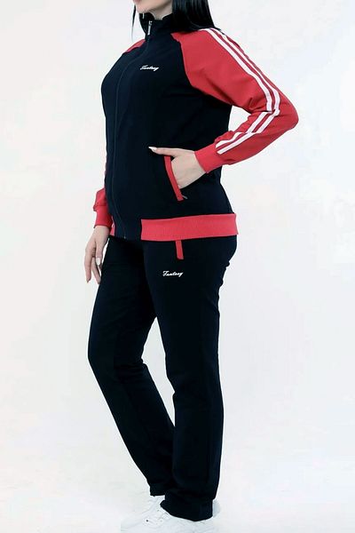 Fantasy Women's Navy Blue Half Turtleneck Neck Zipped Two Thread Large Size Tracksuit Suit EDY18307B-L