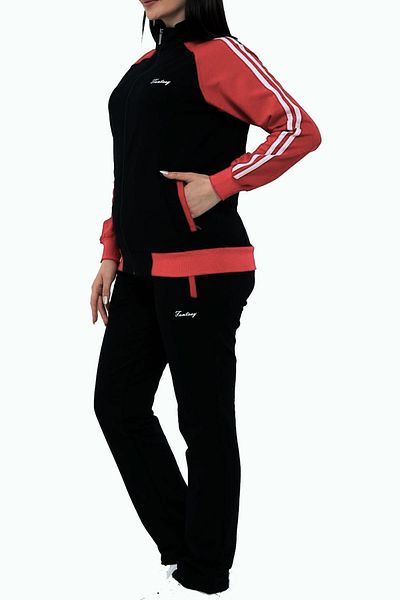 Fantasy Women's Black Half Turtleneck Neck Zippered Two Thread Large Size Tracksuit Suit EDY18307B-S