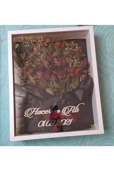 Verda Çerçeve 40x50 Cm White Rose Memory Frame! Cadru adânc! Cadru de memorie cu trandafiri fără led - pentru buchetele miresei