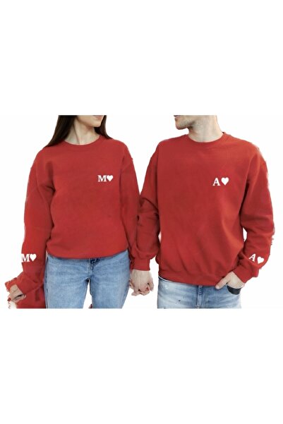 blausee wear Sevgililer Günü Sevgili Kombini Kişiye Özel Harf Baskılı 2'li Sweatshirt