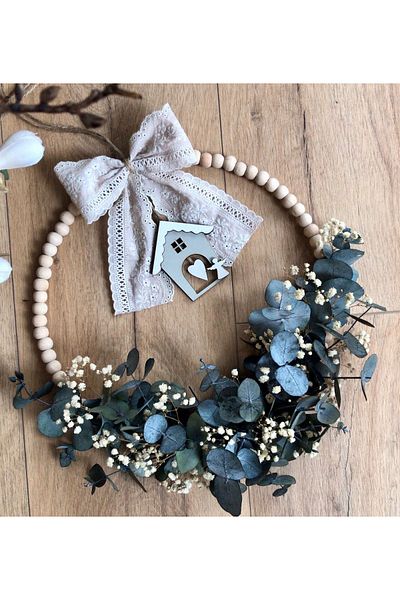 Minemiss Tasarım Door Ornament with Wooden Beads and Eucalyptus