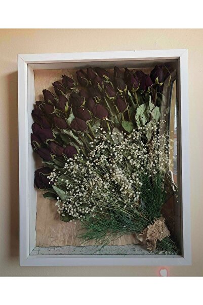 Verda Çerçeve 40x50 Cm White Rose Memory Frame!Deep Frame!LED-Free Rose Memory Frame for Bridal Bouquets