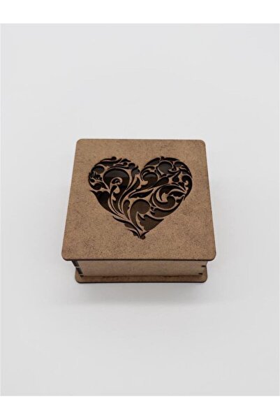 Atölye7Tasarım Ahşap Dekoratif Kalp Desenli Boyanabilir Mücevher Takı Yüzük Bileklik Kutusu