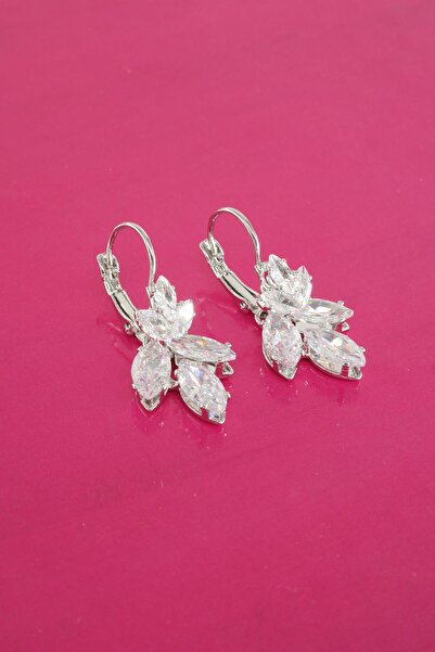 By Zeyna Aksesuar Kadın Vip Seri Baget Zirkon Taşlı 925 Ayar Gümüş Klipsli Küpe Seti