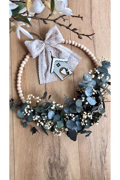 Minemiss Tasarım Door Ornament with Wooden Beads and Eucalyptus