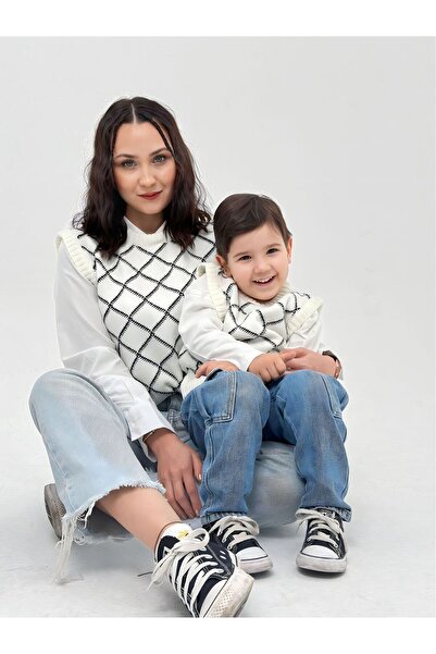 EYC BABY Ecru-Black Children's Knitwear Sweater (Add to the basket in the adult sweater for one product)