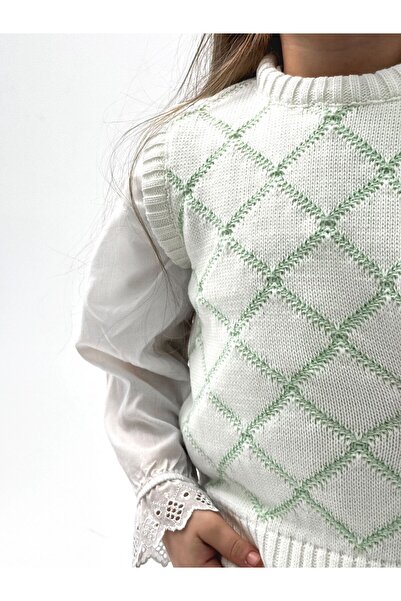 EYC BABY Ecru-Green Children's Knitwear Sweater (Add to the basket in the adult sweater for one product)