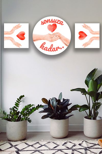 Nod Model de pictură pentru Valentines, ornament de pictură din lemn MDF pentru iubitori, decorație de perete din 3 piese cu design elegant