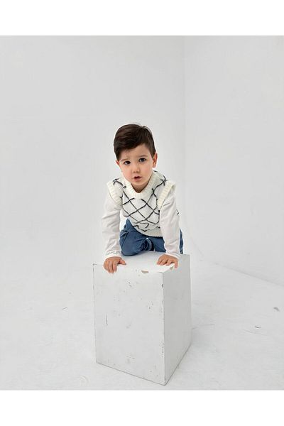 EYC BABY Ecru-Black Children's Knitwear Sweater (Add to the basket in the adult sweater for one product)