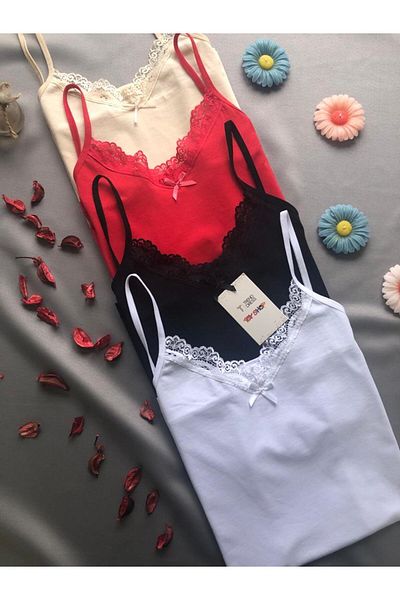 TREND DRESS قميص داخلي نسائي من الدانتيل والقطن الليكرا مكون من 4 قطع