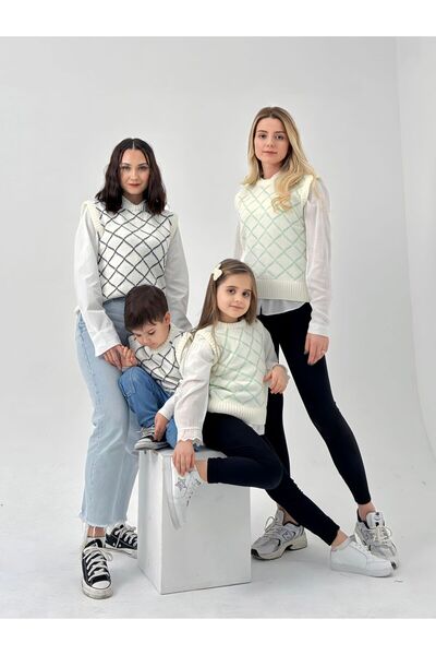 EYC BABY Ecru-Green Adult Knitwear Sweater (Add to the basket in the children's sweater for one product)