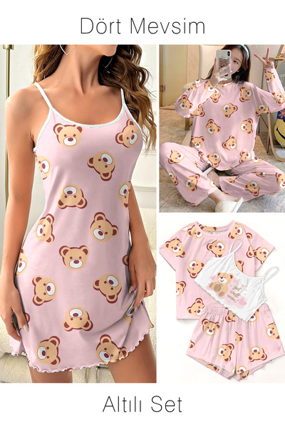 PEMBİŞ HOMEWEAR Set of Six Bear Get Supersoft Basic Single Jersey