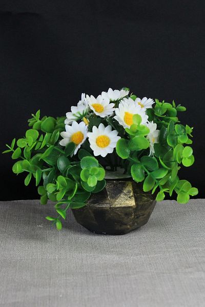 moryconcept Papatya Stone Gold Shaded Flower Pot 10 Τεμάχια Daisy Heads τυλιγμένα με πράσινο
