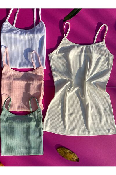 VicTroy Cotton, Lycra Corded 4 Pieces Rope Straps Green, Pink, White and Ecru Women's Tank Top