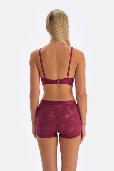 Dagi Bralet aus pflaumenfarbener Spitze mit V-Ausschnitt