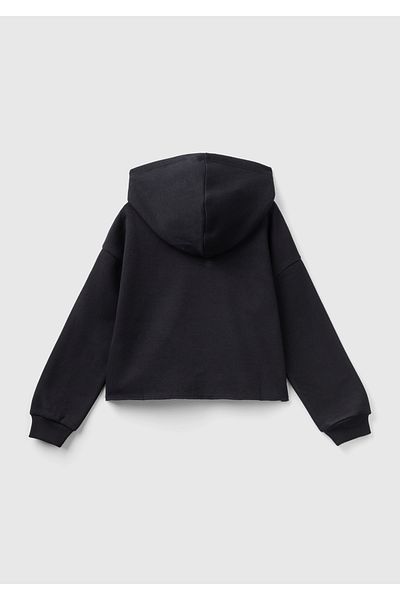 United Colors of Benetton Black Crop Sweatshirt - Girl, Slogan Printed