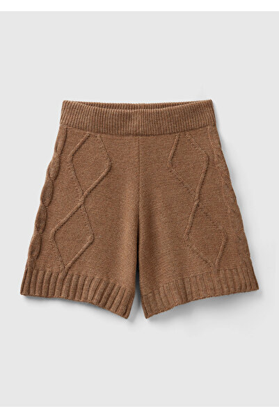 United Colors of Benetton شورت تريكو نسائي من مزيج الصوف البني