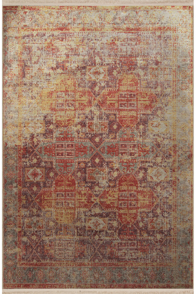 Rugs Modern Halı Kırmızı Temalı Çok Renkli Motifli Geometrik Desenli Vintage ...
