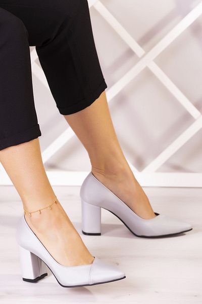 Erkan Saçmacı Pantofi De Seara Cu Toc Gros din Satin Argintiu Belinda Plus 7 Cm.