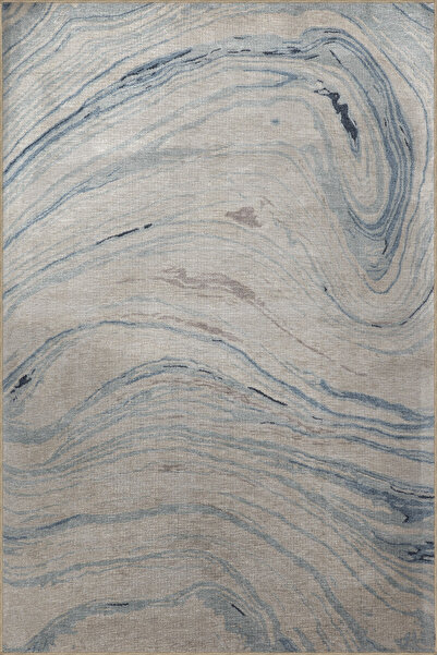 Rugs Modern Halı Mavi Bej Temalı Dalgalı Soyut Desenli Kreatif Modern Dekorat...