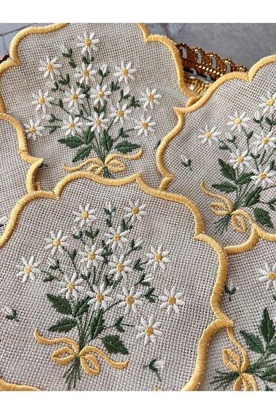 Nakışkonsept Daisy Model Embroidered Cocktail Coffee Παρουσίαση Χαρτοπετσέτα 1 Τεμάχιο