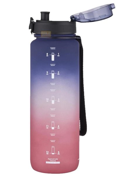 Uzspace 1000ml Large Size Soft Touch Double Color Motivational Tritan Water Bottle
