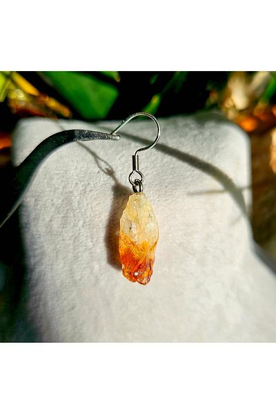 Singincraft Single Ear (1 Pcs) Brazilian Citrine Natural Stone Steel Earrings -4-Handmade Design Products