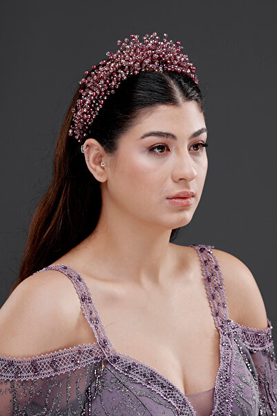 Simay Aksesuar Kristal Boncuklu, İncili Gelin Kına Düğün Nişan Nikah Tacı