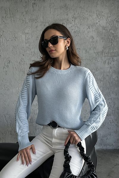 nosia fashion Pulover tricotat albastru cu mâneci cu model