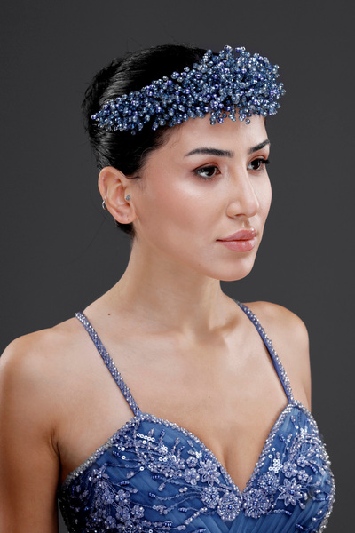 Simay Aksesuar Kristal Boncuklu, İncili Gelin Kına Düğün Nişan Nikah Tacı