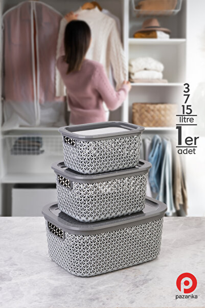 Pazarika 3 Boy Çok Amaçlı Kapaklı Sepet Kutu Organizer / Xl Çamaşır Sepeti - ...