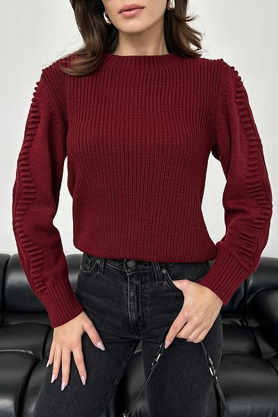 nosia fashion Pulover tricotat roșu Claret cu mâneci cu model