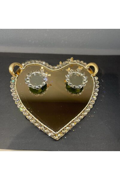 Peramari صينية تقديم على شكل قلب ومرآة زجاجية كريستالية مزخرفة باللون الذهبي