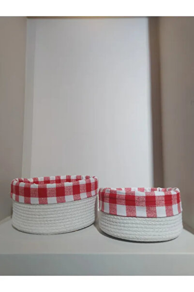 Tomurcukhome 2 Piece Lined Basket Organizer White Color 24 and 28 cm Sizes