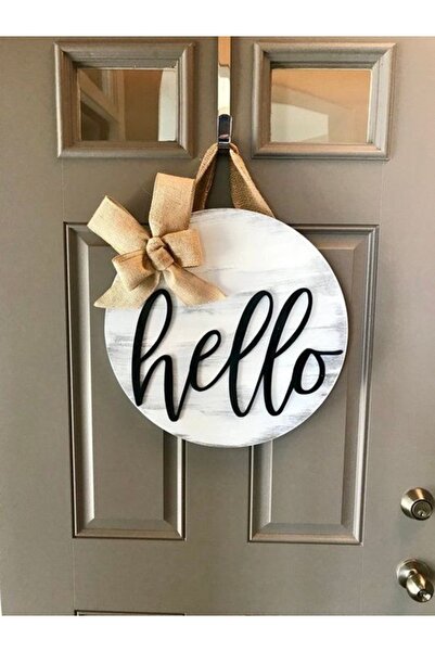 Hello Kapı Süsü Kırcıllı, Siyah Modern Çelenk 30 cm