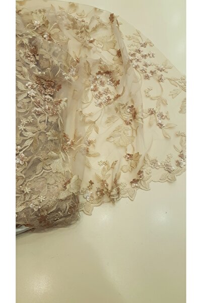 Safir Kumaş Çiçekli 3 Boyutlu Ten Rengi 2.5 Metre (Astar Dahil)