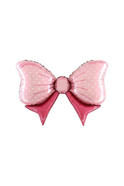 Bkmc بالون فويل على شكل فيونكة منقطة باللونين الوردي والأبيض