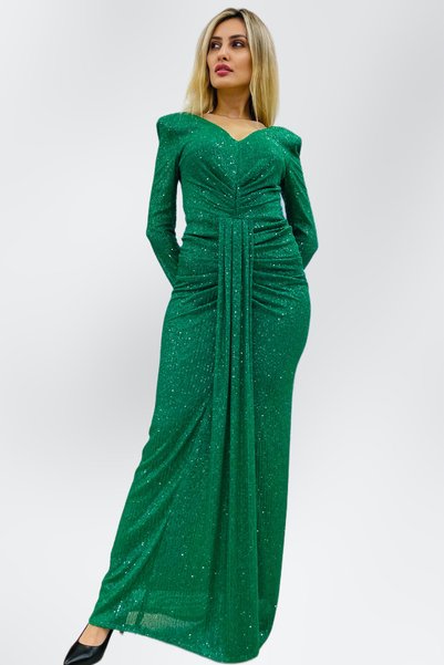 centilmen Rochie de seara cu decolteu in V si maneca lunga 57167-24