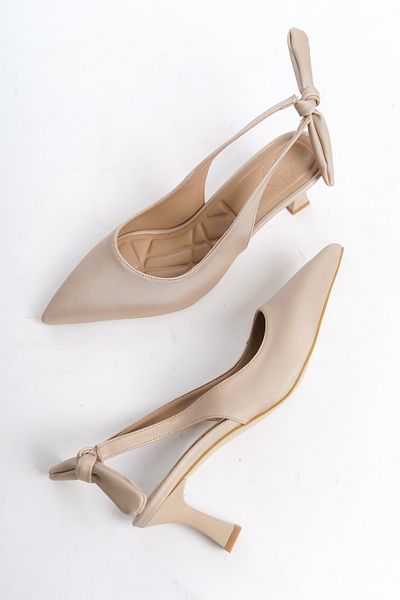 Modabuymus Nude Back Bow Heeled Stiletto Shoes - Minipony