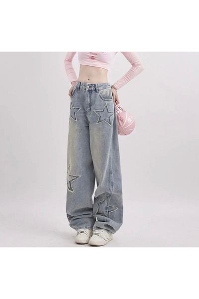 DENİKK Y2k Baggy Retro Unisex Jeans - Stars Jean Style