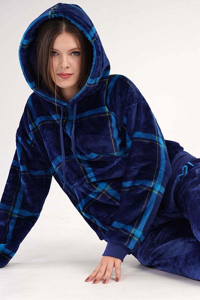 VİENETTA Set pijamale Welsoft cu glugă cu mânecă lungă indigo C3T0N3O088